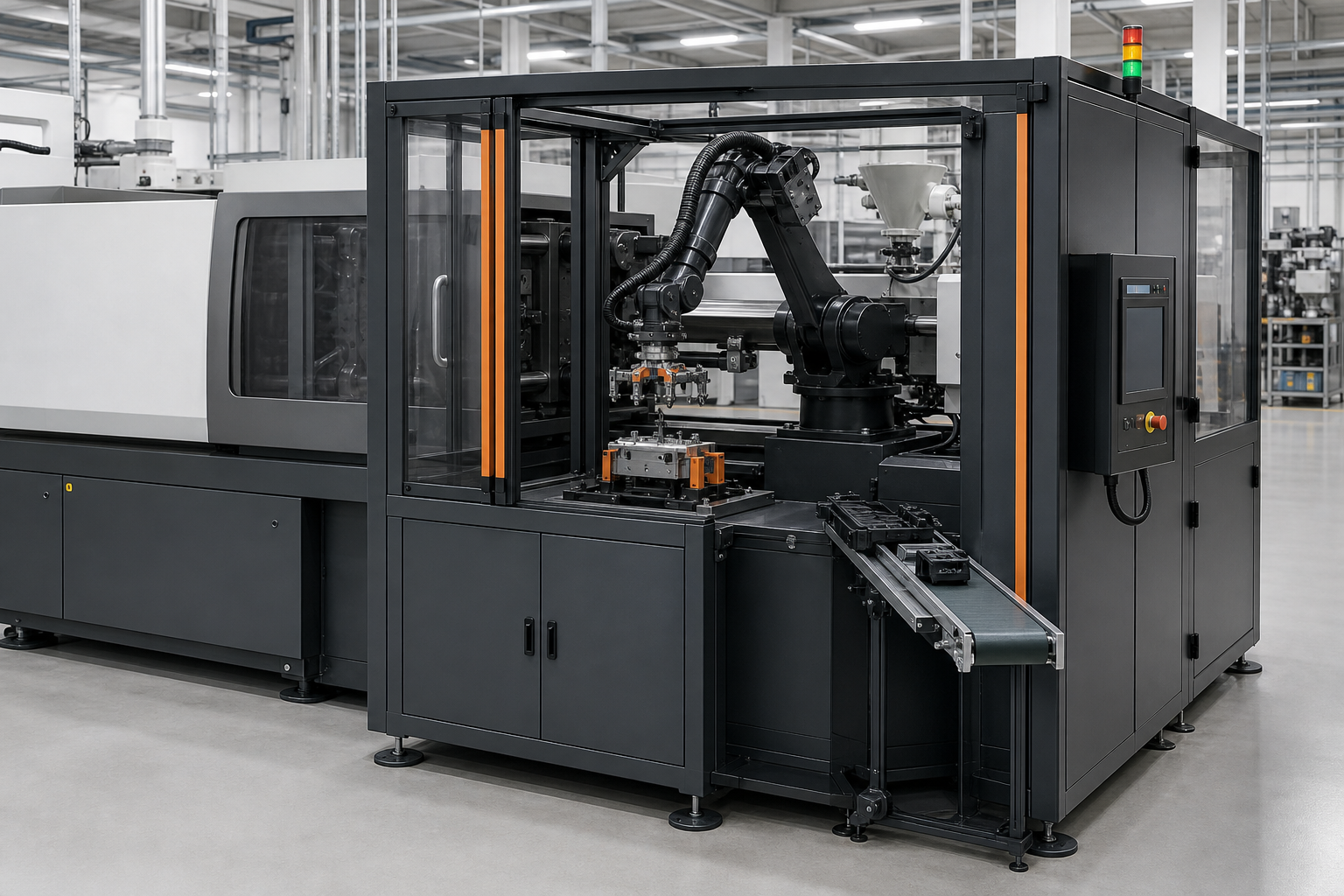 Robotic injection-molding tending and inspection cell